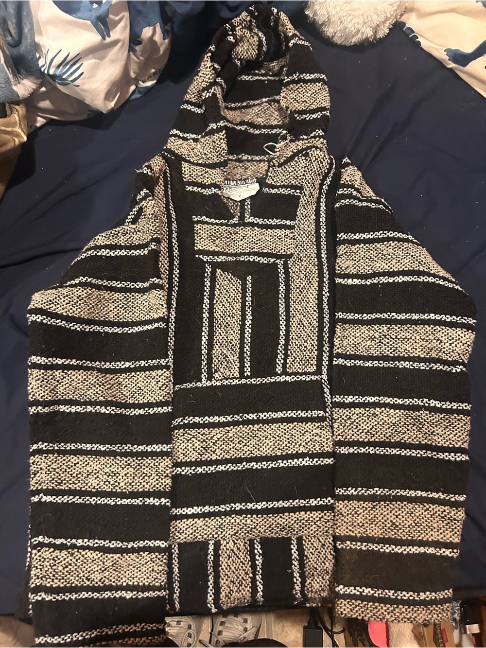 Black and Cream Striped Hooded Men’s Sweater